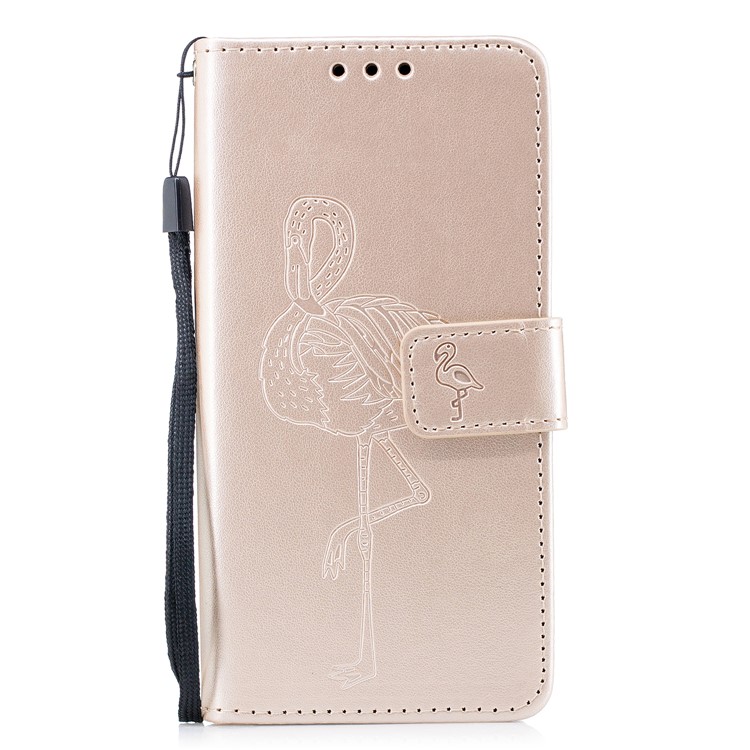 Imprinted Flamingo Pattern Leather Magnetic Phone Case Accessory for Samsung Galaxy S9 - Gold-2