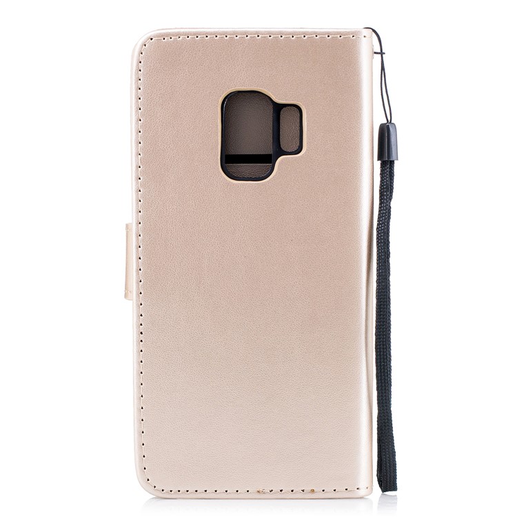 Imprinted Flamingo Pattern Leather Magnetic Phone Case Accessory for Samsung Galaxy S9 - Gold-3
