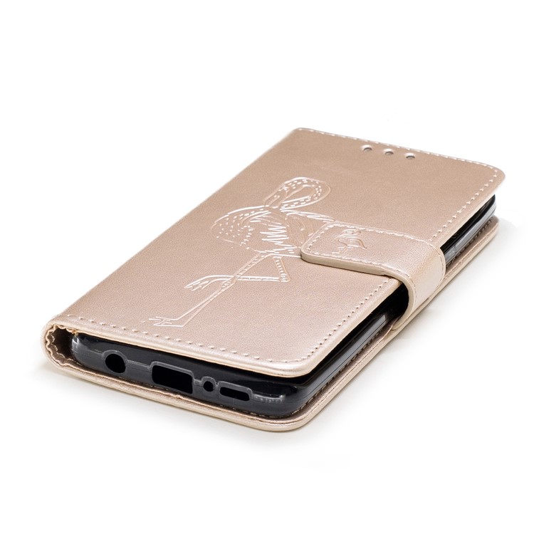 Imprinted Flamingo Pattern Leather Magnetic Phone Case Accessory for Samsung Galaxy S9 - Gold-6