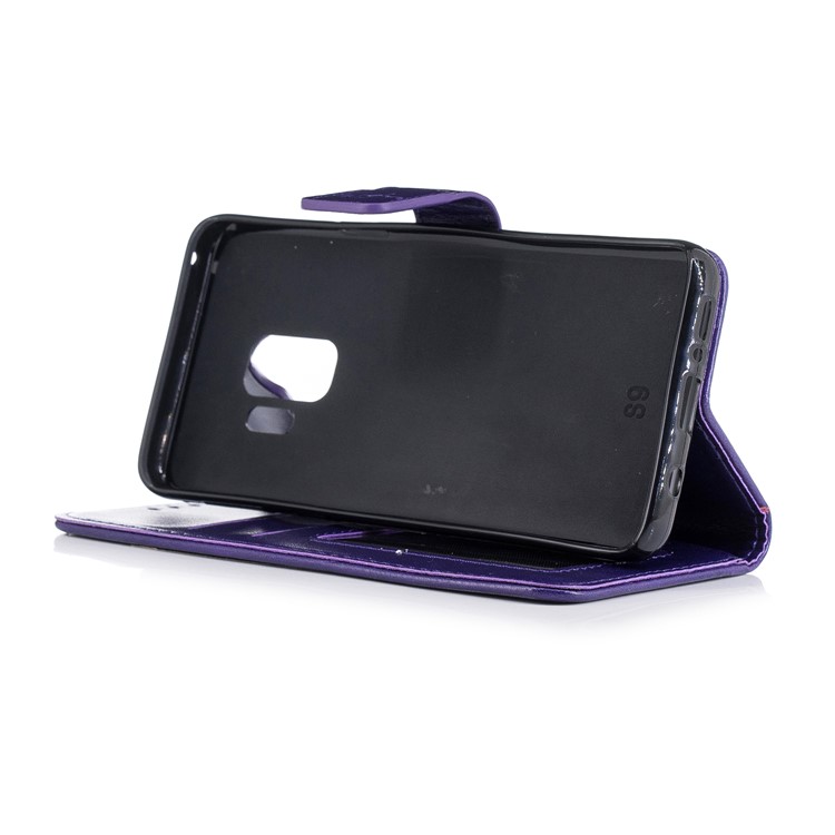 Imprinted Flamingo Pattern Leather Magnetic Protective Case with Strap for Samsung Galaxy S9 - Purple-5