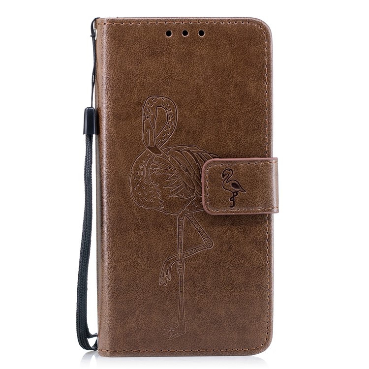 For Samsung Galaxy S9 Imprinted Flamingo Pattern Leather Mobile Cover Case with Lanyard - Coffee-2