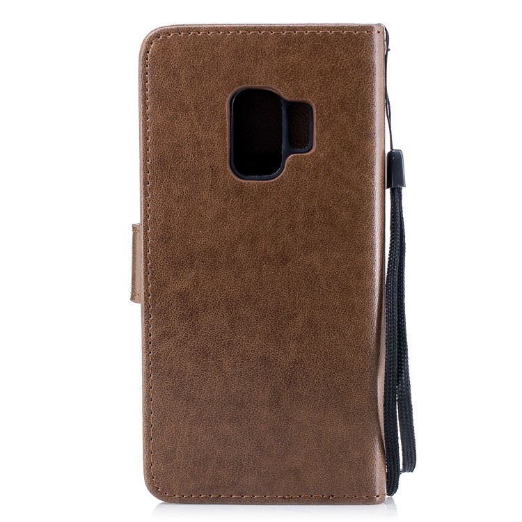 For Samsung Galaxy S9 Imprinted Flamingo Pattern Leather Mobile Cover Case with Lanyard - Coffee-3