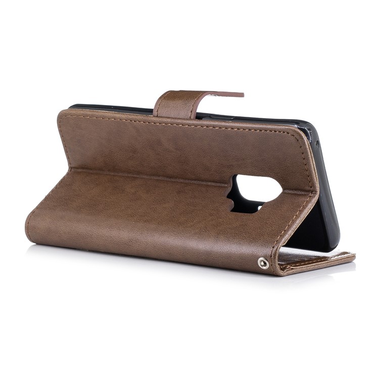 For Samsung Galaxy S9 Imprinted Flamingo Pattern Leather Mobile Cover Case with Lanyard - Coffee-4