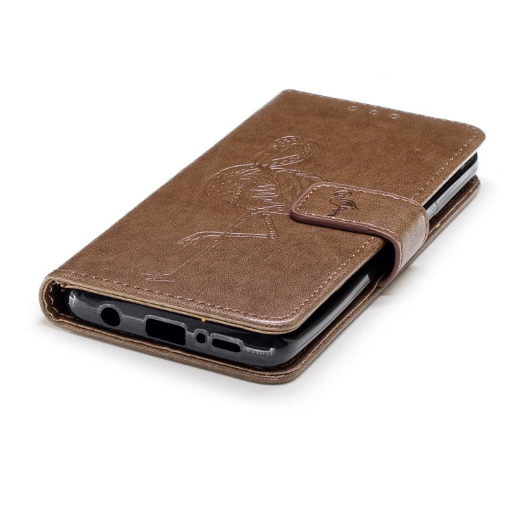 For Samsung Galaxy S9 Imprinted Flamingo Pattern Leather Mobile Cover Case with Lanyard - Coffee-6