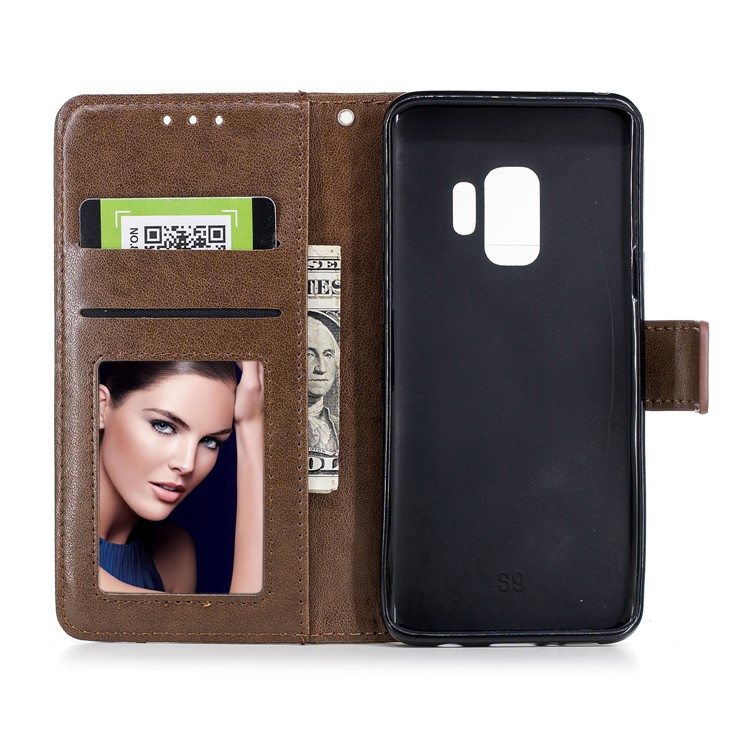 For Samsung Galaxy S9 Imprinted Flamingo Pattern Leather Mobile Cover Case with Lanyard - Coffee-8