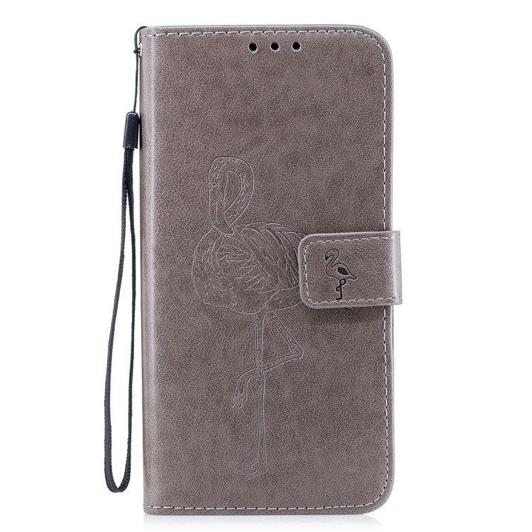 For Samsung Galaxy S9 Plus Imprinted Flamingo Pattern Leather Magnetic Cover with Strap - Grey-2