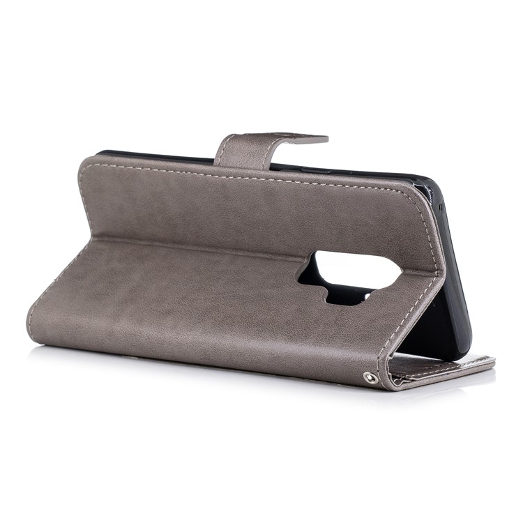 For Samsung Galaxy S9 Plus Imprinted Flamingo Pattern Leather Magnetic Cover with Strap - Grey-4