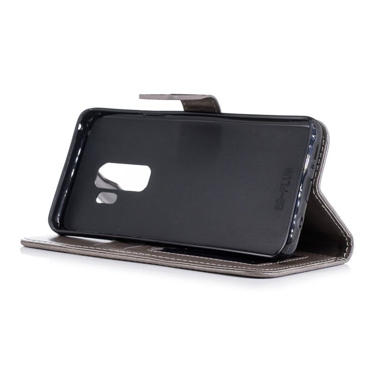 For Samsung Galaxy S9 Plus Imprinted Flamingo Pattern Leather Magnetic Cover with Strap - Grey-5