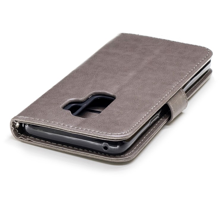 For Samsung Galaxy S9 Plus Imprinted Flamingo Pattern Leather Magnetic Cover with Strap - Grey-7