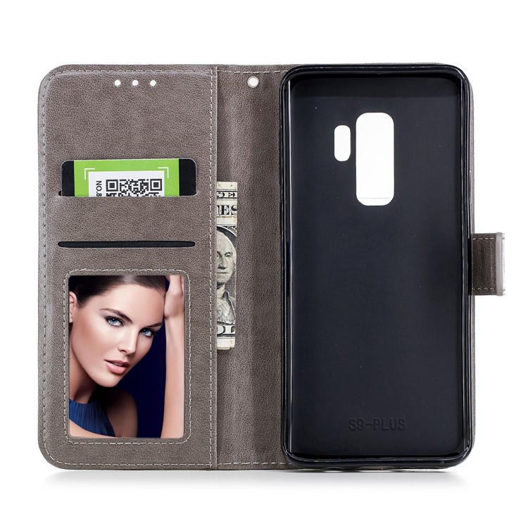 For Samsung Galaxy S9 Plus Imprinted Flamingo Pattern Leather Magnetic Cover with Strap - Grey-8