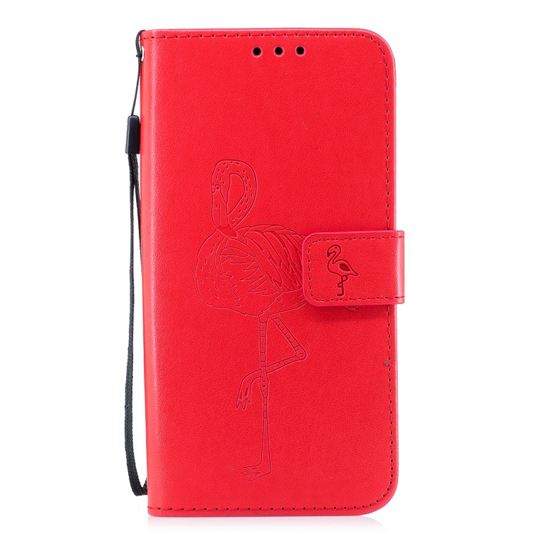 For Samsung Galaxy S9+ Imprinted Flamingo Pattern Leather Stand Case with Strap - Red-2
