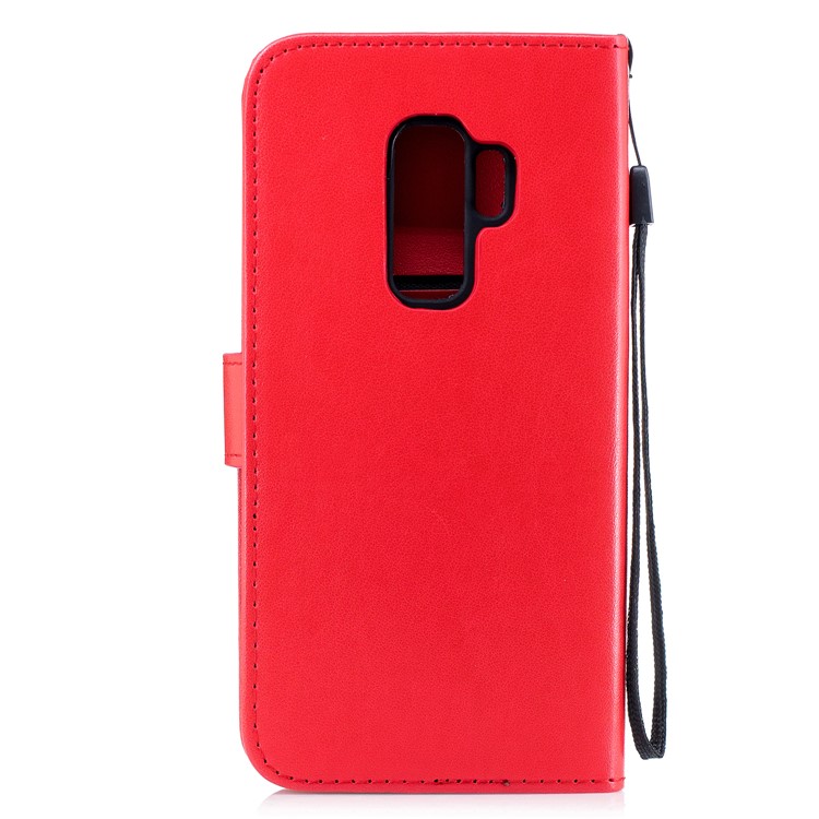 For Samsung Galaxy S9+ Imprinted Flamingo Pattern Leather Stand Case with Strap - Red-3