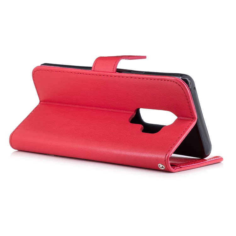For Samsung Galaxy S9+ Imprinted Flamingo Pattern Leather Stand Case with Strap - Red-4