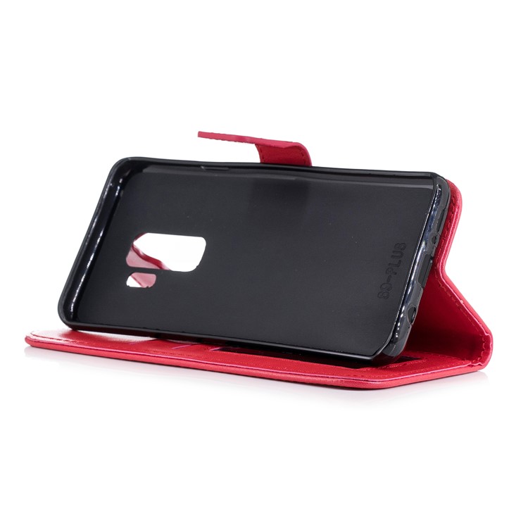 For Samsung Galaxy S9+ Imprinted Flamingo Pattern Leather Stand Case with Strap - Red-5