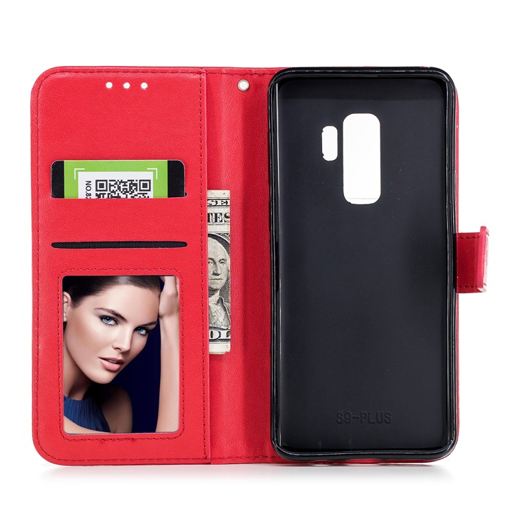 For Samsung Galaxy S9+ Imprinted Flamingo Pattern Leather Stand Case with Strap - Red-8