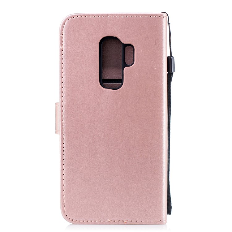 For Samsung Galaxy S9+ Imprinted Flamingo Pattern Leather Phone Case with Lanyard - Rose Gold-3