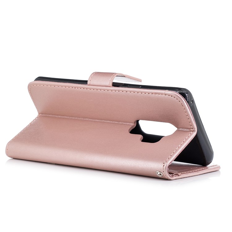 For Samsung Galaxy S9+ Imprinted Flamingo Pattern Leather Phone Case with Lanyard - Rose Gold-4