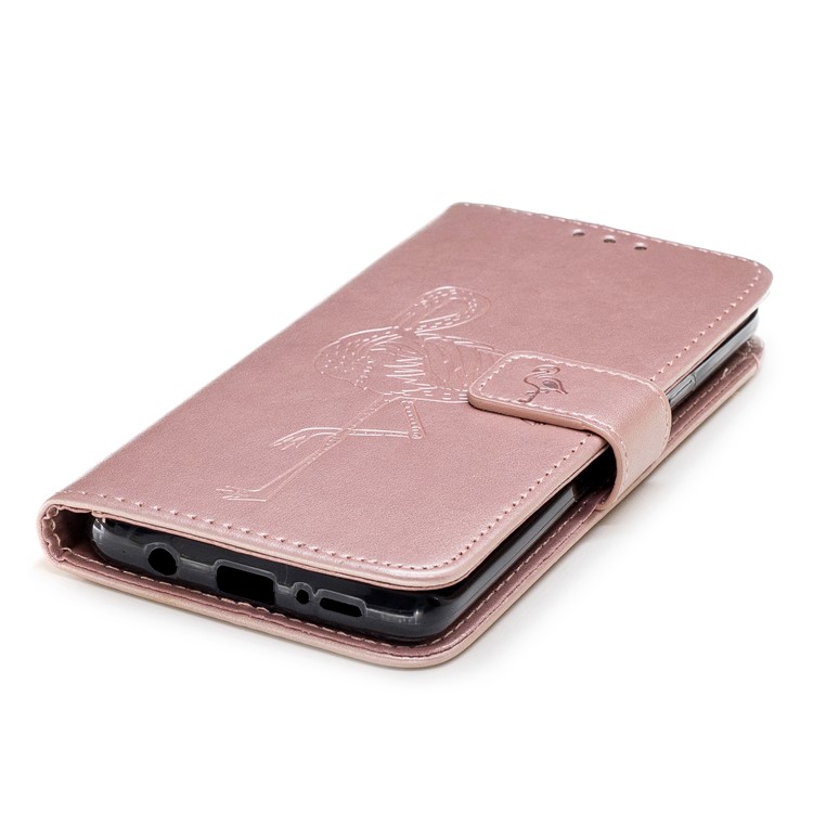 For Samsung Galaxy S9+ Imprinted Flamingo Pattern Leather Phone Case with Lanyard - Rose Gold-6
