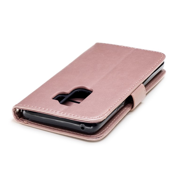 For Samsung Galaxy S9+ Imprinted Flamingo Pattern Leather Phone Case with Lanyard - Rose Gold-7