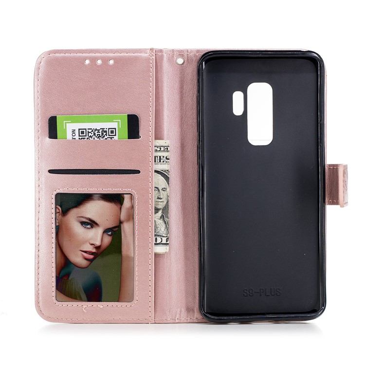 For Samsung Galaxy S9+ Imprinted Flamingo Pattern Leather Phone Case with Lanyard - Rose Gold-8