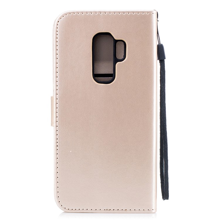 For Samsung Galaxy S9+ Imprinted Flamingo Pattern Leather Mobile Cover with Strap - Gold-3