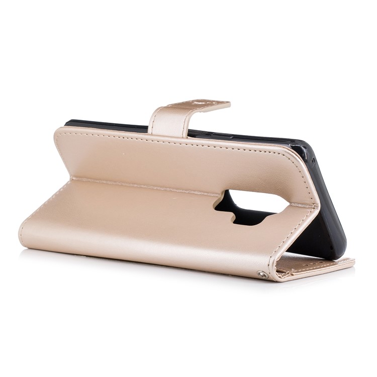 For Samsung Galaxy S9+ Imprinted Flamingo Pattern Leather Mobile Cover with Strap - Gold-4