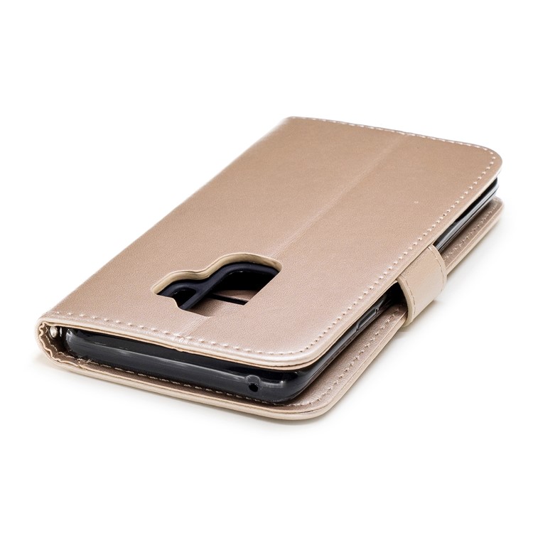 For Samsung Galaxy S9+ Imprinted Flamingo Pattern Leather Mobile Cover with Strap - Gold-7