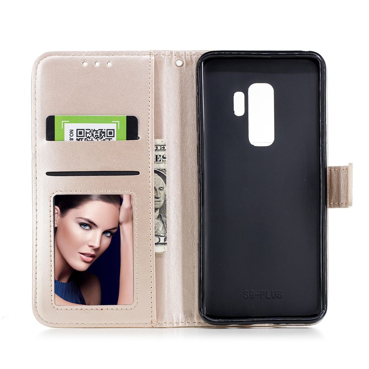 For Samsung Galaxy S9+ Imprinted Flamingo Pattern Leather Mobile Cover with Strap - Gold-8