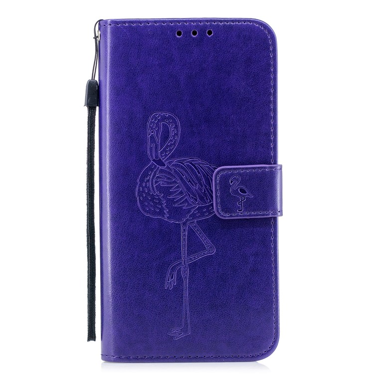 For Samsung Galaxy S9+ Imprinted Flamingo Pattern Leather Mobile Phone Shell with Strap - Pruple-2