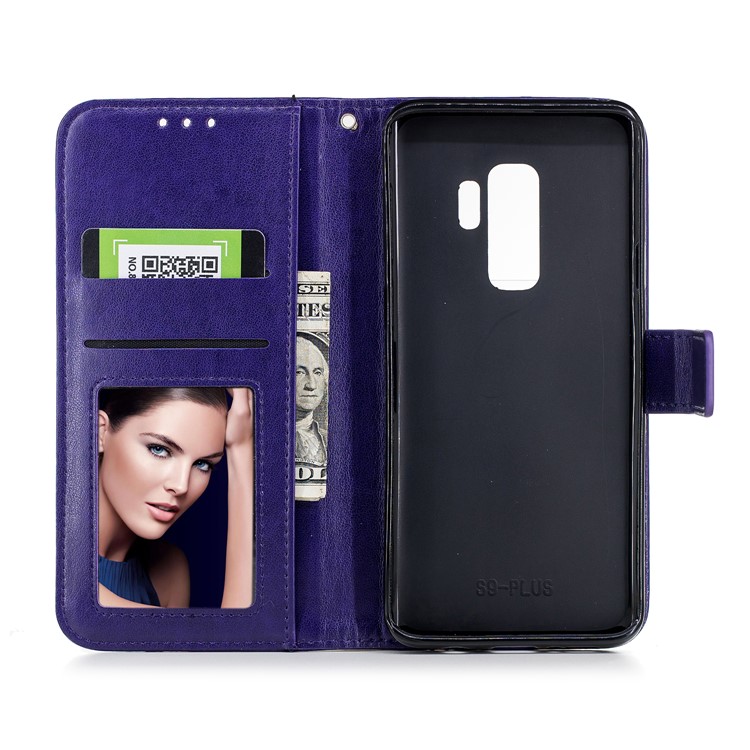 For Samsung Galaxy S9+ Imprinted Flamingo Pattern Leather Mobile Phone Shell with Strap - Pruple-8
