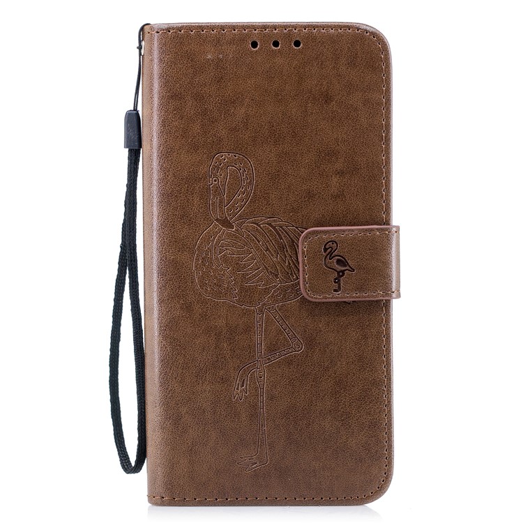 Imprinted Flamingo Pattern Leather Protective Case with Strap for Samsung Galaxy S9 Plus - Coffee-2