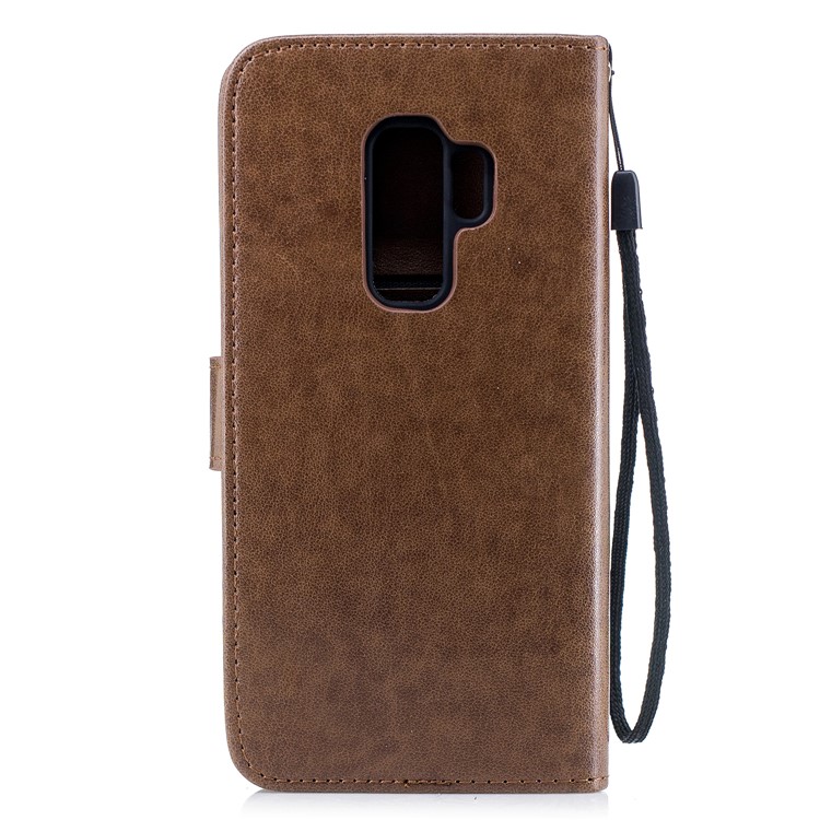 Imprinted Flamingo Pattern Leather Protective Case with Strap for Samsung Galaxy S9 Plus - Coffee-3
