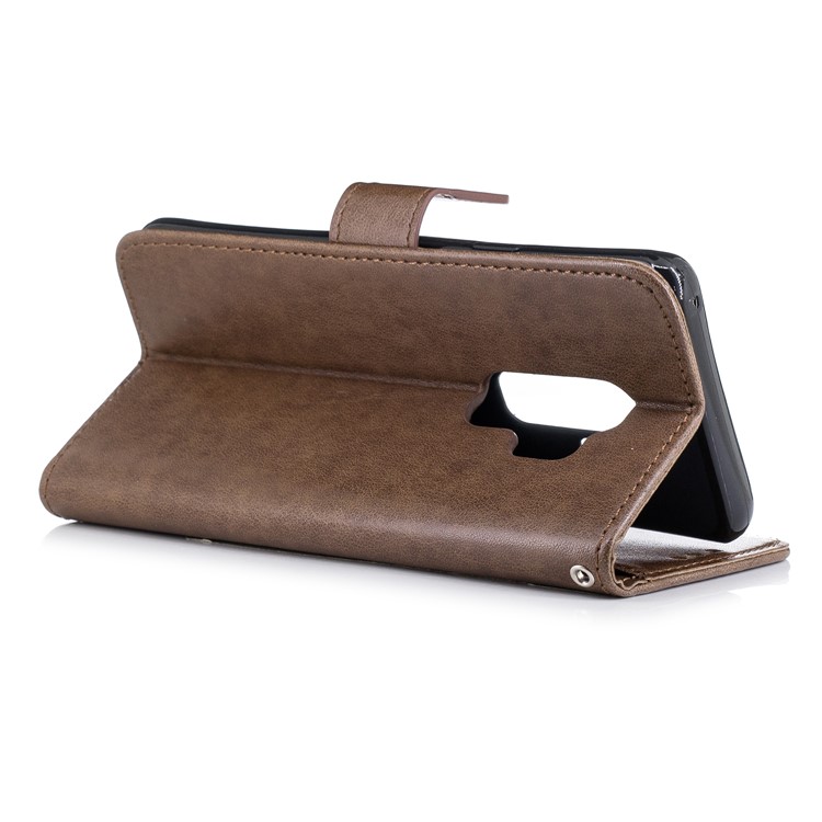 Imprinted Flamingo Pattern Leather Protective Case with Strap for Samsung Galaxy S9 Plus - Coffee-4