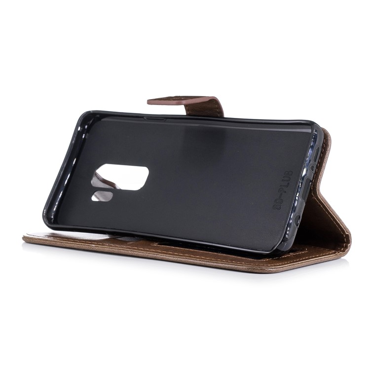 Imprinted Flamingo Pattern Leather Protective Case with Strap for Samsung Galaxy S9 Plus - Coffee-5