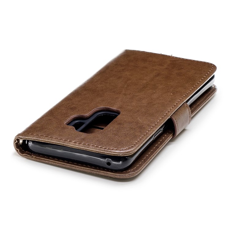 Imprinted Flamingo Pattern Leather Protective Case with Strap for Samsung Galaxy S9 Plus - Coffee-7