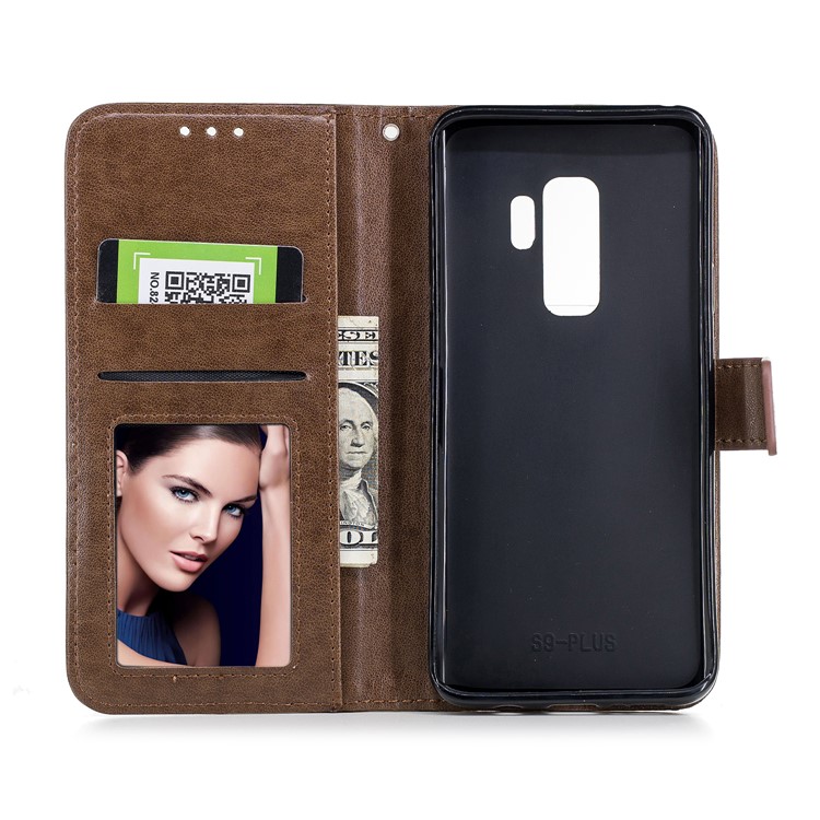 Imprinted Flamingo Pattern Leather Protective Case with Strap for Samsung Galaxy S9 Plus - Coffee-8