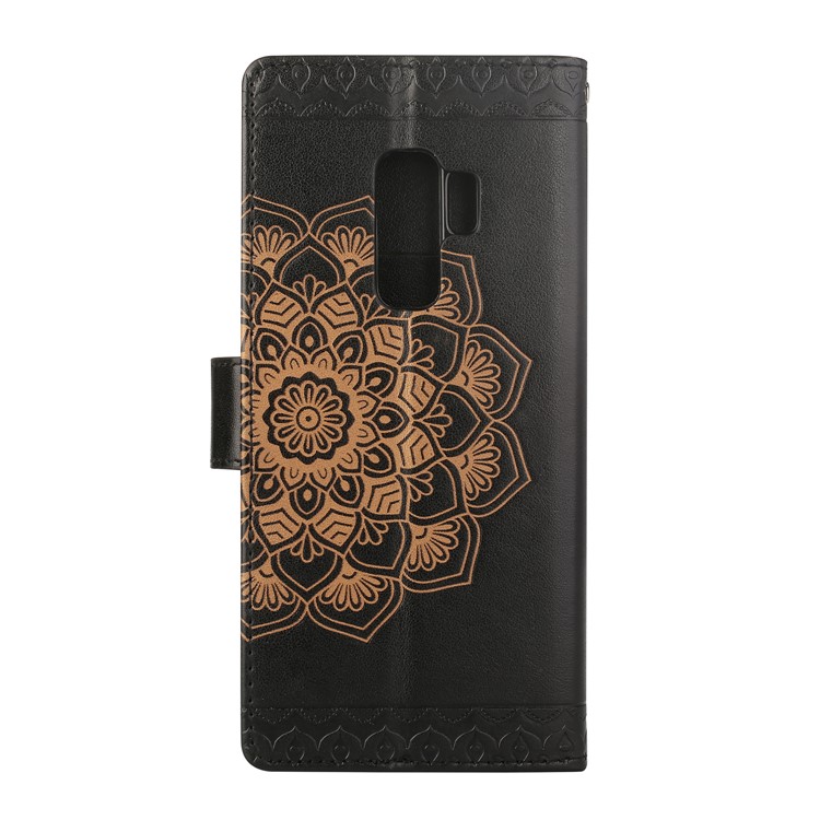 Imprinted Mandala Pattern Leather Wallet Case with Stand for Samsung Galaxy S9 Plus SM-G965 - Black-2