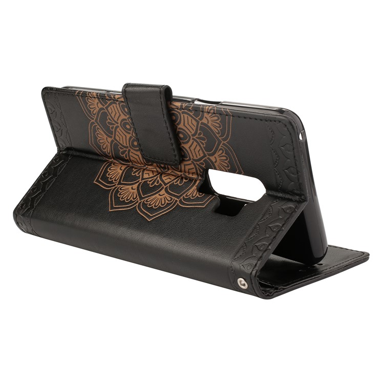 Imprinted Mandala Pattern Leather Wallet Case with Stand for Samsung Galaxy S9 Plus SM-G965 - Black-5