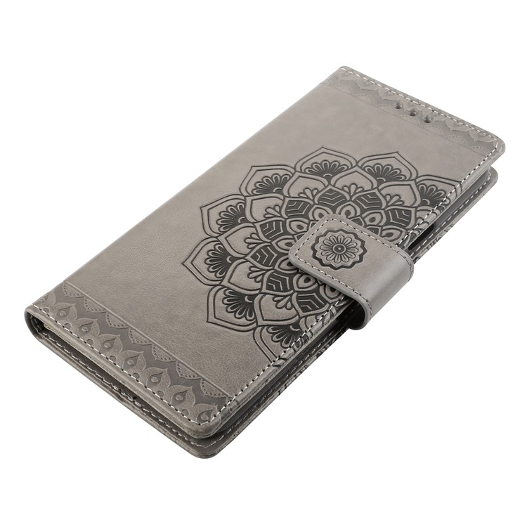 Imprinted Mandala Pattern Leather Wallet Cover with Stand for Samsung Galaxy S9+ SM-G965 - Grey-3