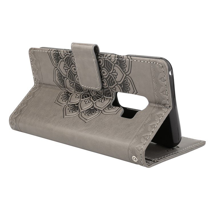 Imprinted Mandala Pattern Leather Wallet Cover with Stand for Samsung Galaxy S9+ SM-G965 - Grey-5
