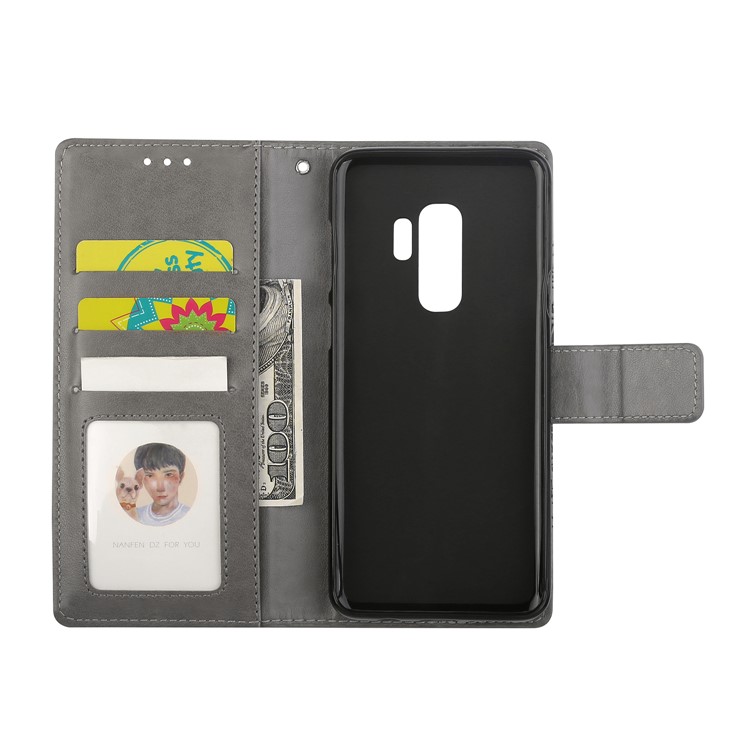 Imprinted Mandala Pattern Leather Wallet Cover with Stand for Samsung Galaxy S9+ SM-G965 - Grey-6