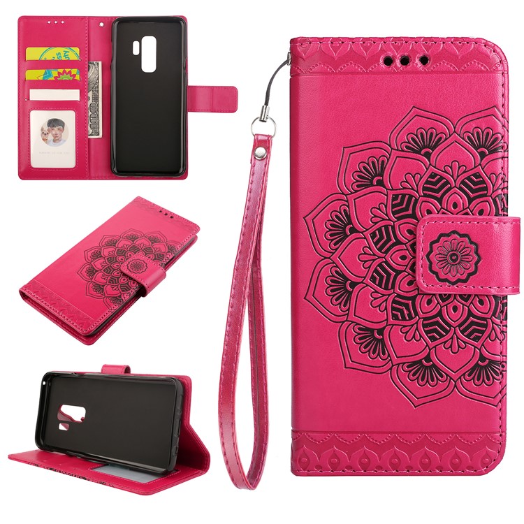 Imprinted Mandala Pattern Leather Wallet Shell with Stand for Samsung Galaxy S9+ SM-G965 - Rose-1