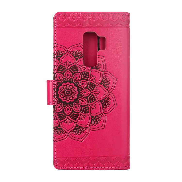 Imprinted Mandala Pattern Leather Wallet Shell with Stand for Samsung Galaxy S9+ SM-G965 - Rose-2
