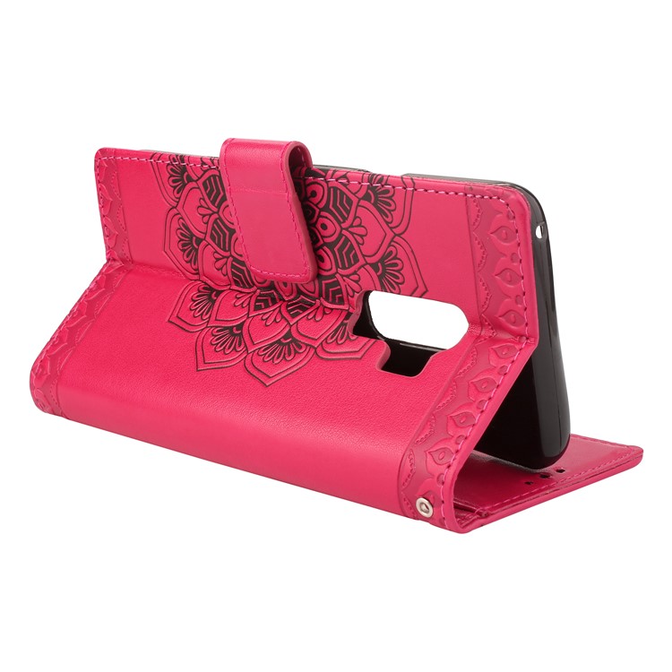 Imprinted Mandala Pattern Leather Wallet Shell with Stand for Samsung Galaxy S9+ SM-G965 - Rose-5