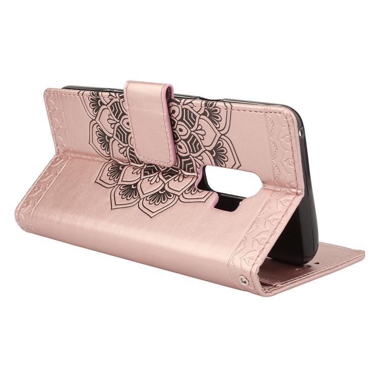 Imprinted Mandala Pattern Leather Wallet Casing with Stand for Samsung Galaxy S9+ SM-G965 - Rose Gold-5