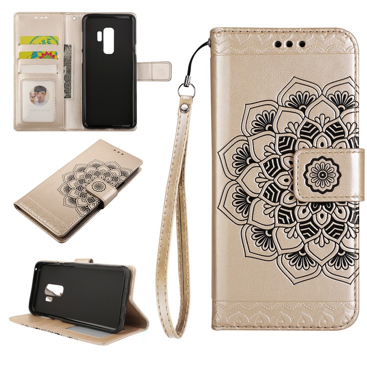Imprinted Mandala Pattern Leather Wallet Mobile Phone Case with Stand for Samsung Galaxy S9 Plus SM-G965 - Gold-1