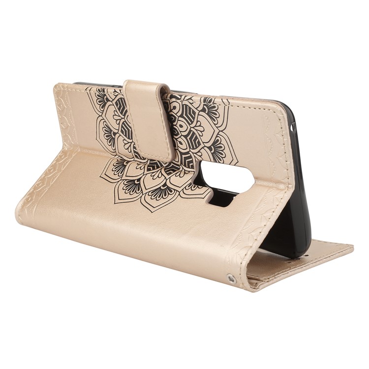 Imprinted Mandala Pattern Leather Wallet Mobile Phone Case with Stand for Samsung Galaxy S9 Plus SM-G965 - Gold-5