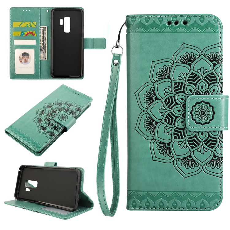 Imprinted Mandala Pattern Leather Wallet Cell Phone Case with Stand for Samsung Galaxy S9 Plus SM-G965 - Green-1