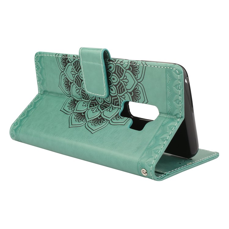 Imprinted Mandala Pattern Leather Wallet Cell Phone Case with Stand for Samsung Galaxy S9 Plus SM-G965 - Green-5