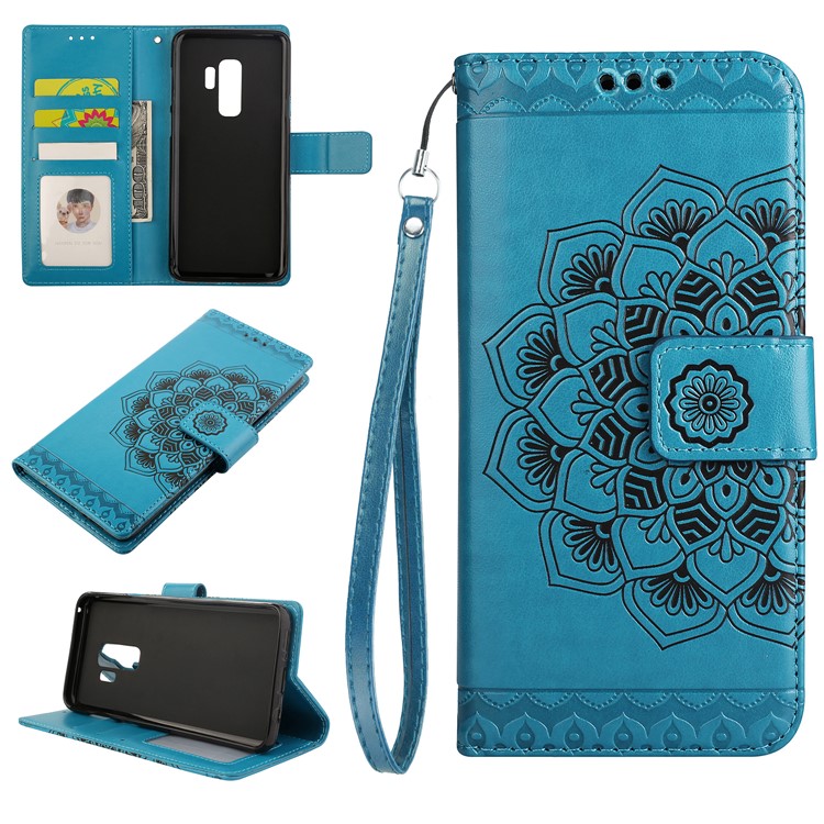 Imprinted Mandala Pattern Leather Wallet Mobile Phone Cover with Stand for Samsung Galaxy S9 Plus SM-G965 - Blue-1